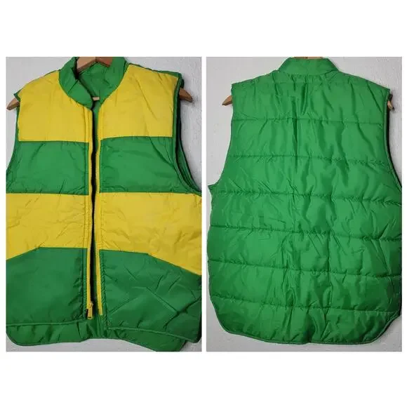 Vintage Unbranded Reversible Retro Striped Unisex Nylon Puffer Vest Pockets✨️L - Picture 16 of 16